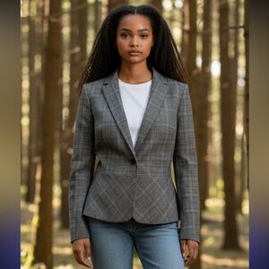 Banana Republic gray‎ blazer peplum plaid wool blend